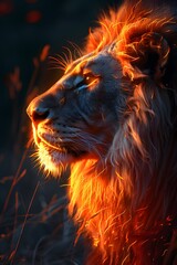 Captivating neon lion portrait glowing in savanna high resolution picture