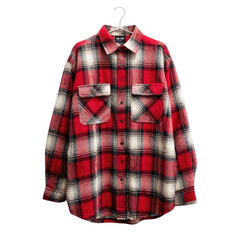 Red and white plaid flannel shirt isolated on transparent background
