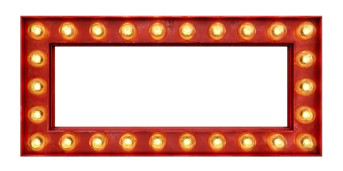 Retro red marquee frame with glowing bulbs, isolated on transparent cutout background