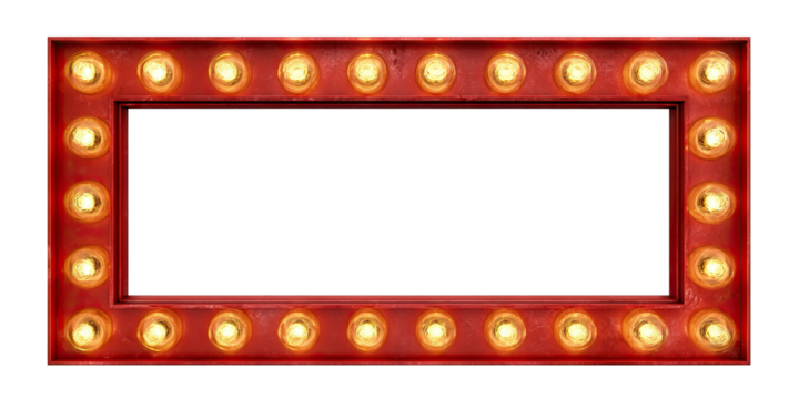 Retro red marquee frame with glowing bulbs, isolated on transparent cutout background - Powered by Adobe