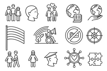 Fototapeta premium Diversity inclusion and equality icons representing lgbtq rights disability awareness and global community support on transparent background
