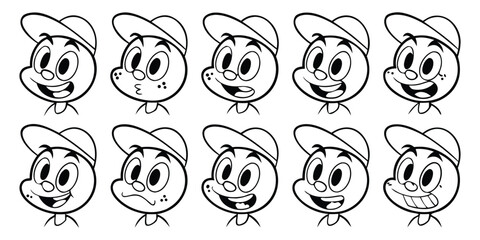 Cartoon Boy Face with Various Expressive Emotions expression