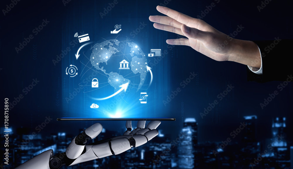 Poster ai managing digital payment network, verifying transactions, enhancing security, and processing glob