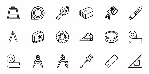 Essential drafting and measuring tools icon set for architectural, engineering, and design projects, perfect for blueprints and technical illustrations