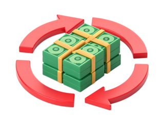 Money circulation with red arrows depicting cash flow and finance