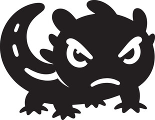 Obraz premium Grumpy black silhouette of a cute cartoon salamander animal