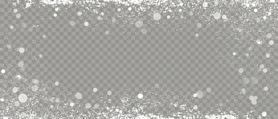 Ice Frozen Effect Frame With Snowflakes Border On Transparent Background. Winter Snowy Frozen Window Frame Template. Vector Illustration