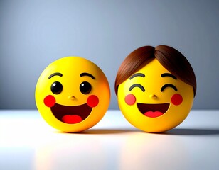Two cheerful emoji faces with rosy cheeks and happy expressions.