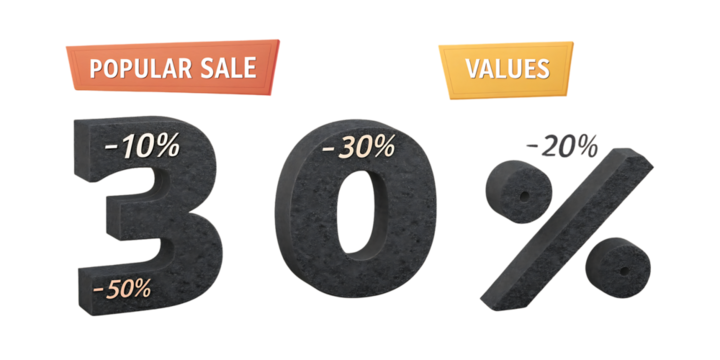 Popular sale values with different discount rates on a black background