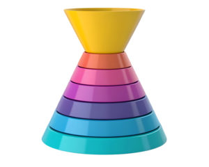 Colorful layered funnel design on black background great for concepts