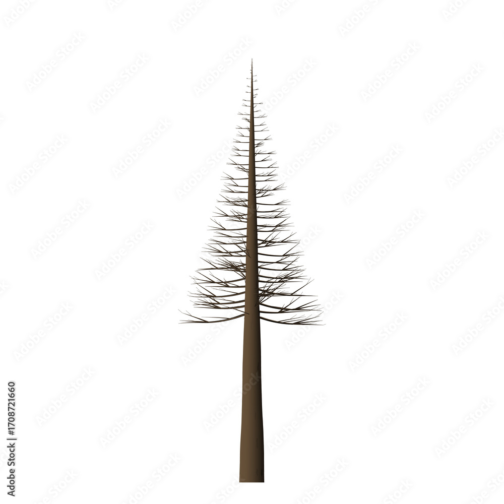 Poster a solitary stylized brown tree with sparse branches standing against a stark black background in iso