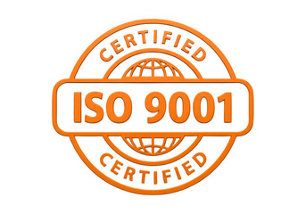 Orange I S O 9001 Certified Seal Emblem isolated on a transparent background standard