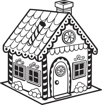 Vector illustration of a house with a roof, a window, and a door, in the style of a simple cartoon sketch