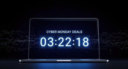Cyber Monday Countdown Timer On Laptop Screen For Online Shopping Deals Promotion