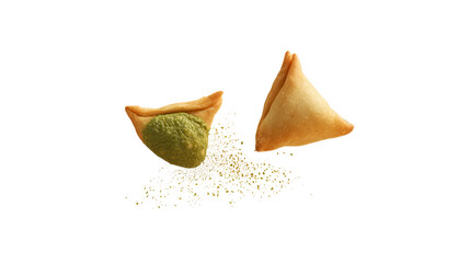Fototapeta premium Two samosas with spices isolated on transparent background