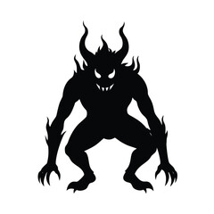 Demon Shadow Figure with Glowing Fire Eyes