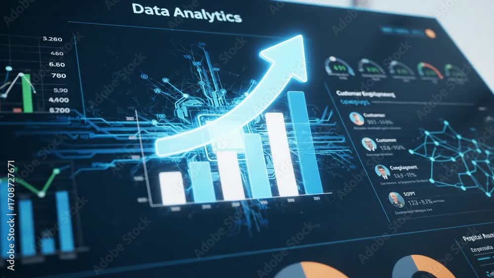 Aufkleber data analytics dashboard showing business growth - a digital dashboard displays various charts and g