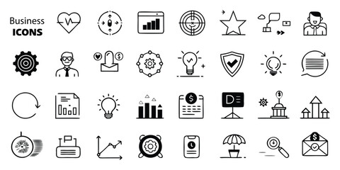 Comprehensive Set of Business and Finance Icons heart pulse