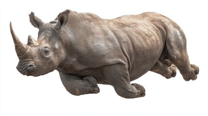 Fototapeta premium Energetic Leaping Rhino on Transparent Background Perfect for HighImpact Campaigns, Encouraging Excitement and Adventure.
