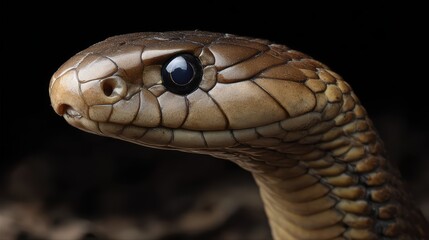 Vibrant Portrait of an Adult Monocled Cobra Against a Black Background Ideal for Lifestyle Wildlife Brands, Boosts Awe and Fascination.