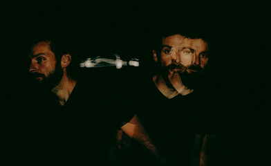 man portrait double exposure delusions and hallucinations