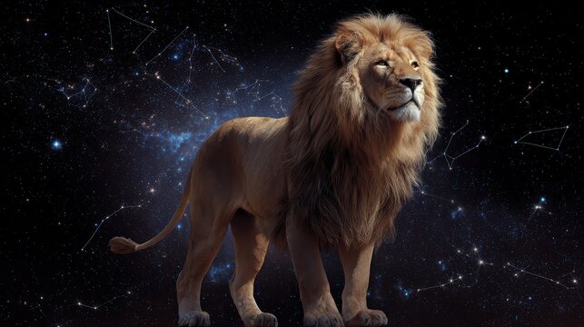Stunning AstrologyInspired Cosmic Lion amidst the Leo Constellation, Ideal for Inspirational Projects Boost Creativity and Embrace Astronomy.