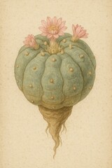 Desert Plant with Pink Floral Crown