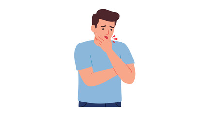 Man Experiencing Sore Throat Cartoon Illustration of Illness with Redness and Discomfort