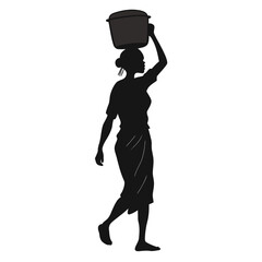 Woman carrying water jar on waist