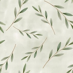 Watercolor olive branches seamless botanical pattern