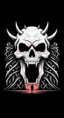 Horned Skull with Spiked Tendrils and a Lone Figure at its Base.