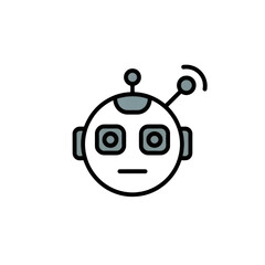 Obraz premium Simple Outline Robot Head Icon with Antennas on Black Background android artificial intelligence isolated on a transparent background