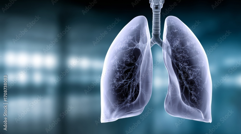 Poster close up of a human lung with a black and white filter. the lung is shown in its entirety, including