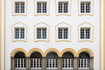 Close-up of traditional apartment building facades in Elvas in Portugal