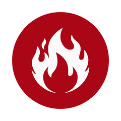 White fire symbol on a red circular background