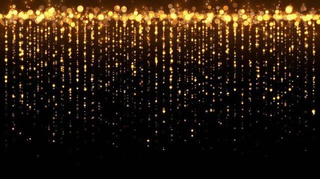 christmas and new year gold strings with golden glitter shiny stars and bokeh lights animation,dark luxury holiday abstract social media motion background	