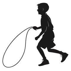 Boy skipping rope alone
