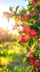 Apple orchard at sunset