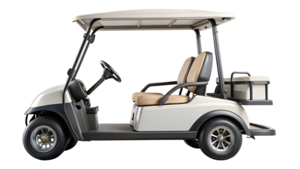 Golf cart isolated on transparent background, a convenient and ecofriendly mode of transportation for golfers on the course, offering comfort and efficiency