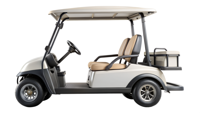 Golf cart isolated on transparent background, a convenient and ecofriendly mode of transportation for golfers on the course, offering comfort and efficiency