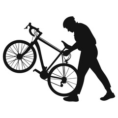 Fototapeta premium Man pushing broken bicycle