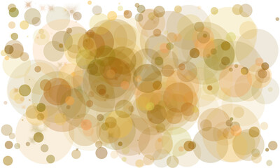 Scattered Transparent Golden Circles and Starbursts on White Background Keywords: gold, circles