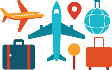 Airplane and travel icons pack vector illustration scalable eps for global journey