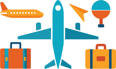 Vector airplane and travel icons pack for scalable eps vector graphics © Orpita