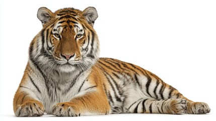 Naklejka premium Striking Portrait of a Relaxed Bengal Tiger, Perfect for WildlifeThemed Projects Boosting Sense of Peace and Tranquility.