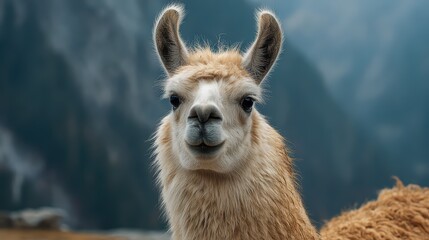 Majestic Llama Portrait in Bountiful Grasslands Perfect for Social Media Campaigns, Fashion Lifestyle Projects, or Relaxationfocused Initiatives.