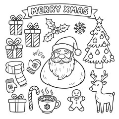 Christmas doodles featuring Santa, gifts, and festive elements  