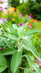 Obraz premium Close-up of sage leaves in a garden bed