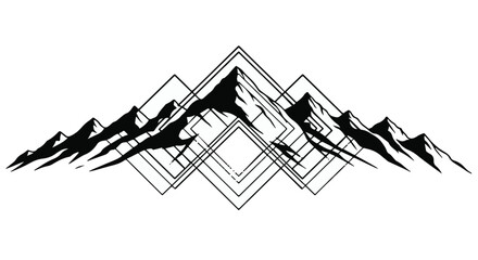 Majestic mountain range silhouette with geometric overlay, evoking adventure and modern design.