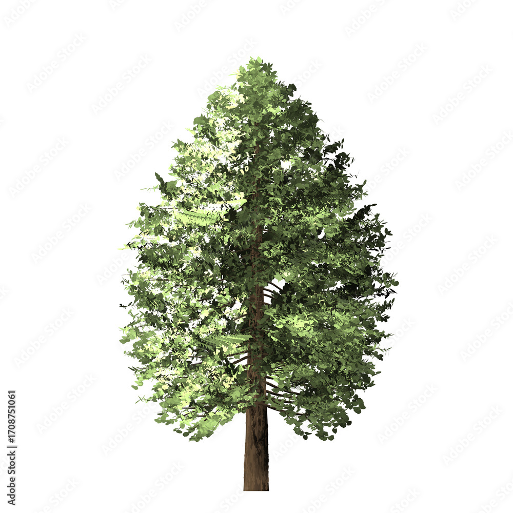 Poster a single isolated green tree with a brown trunk against a black background in a digital rendering